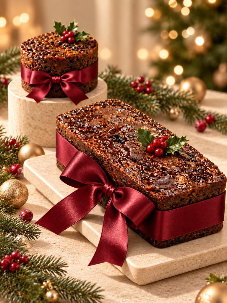 Progress Traditional Handcrafted Dark Fruit Cake with Burgundy Ribbon